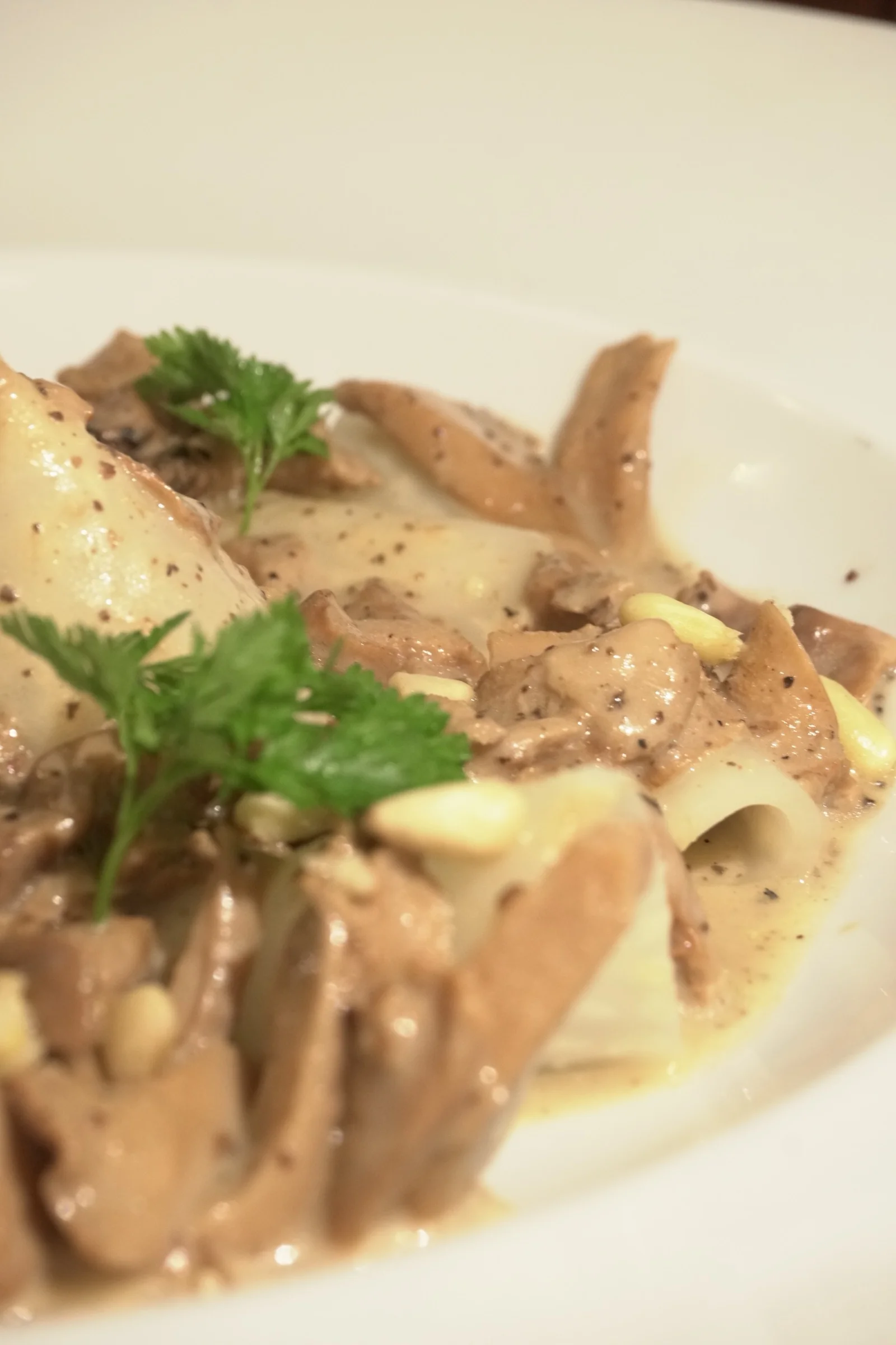 Raviolis aux champignons, sauce crème de Comté